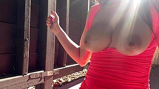 ITALIAN MIL ARTEMISIA LOVE BOUNCES HUGE NIPPLES SOLO OUTDOORS!