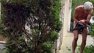 Nakedman15, flash that cock while gardening outdoors