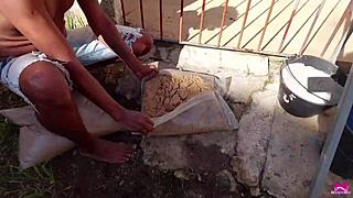 handyman rips my clothes and fucks milf pussy bareback before gaping anal creampie squirt.