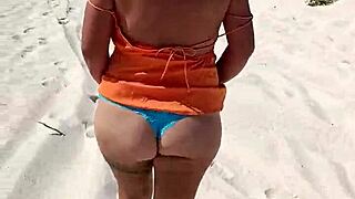 mexicana whore flashes natural tits and ass groped publicly on beach