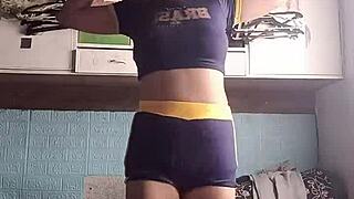 Petite sexy athletic asian babe in tight shorts does exotic fitness workout