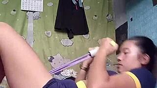 Petite sexy athletic asian babe in tight shorts does exotic fitness workout