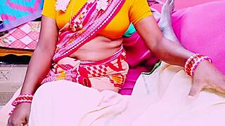 Grandpa and young Indian beauty in saree share intimate cowgirl whispers