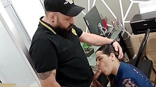 wow, this colombian milf mommy gives her boss a sloppy oral to keep her job then swallows his load