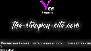 Mistress breaks in her latex slave with strapon fucking and rubber fetish play.