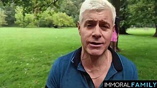 porno dan's juicy big tits babe takes threesome cum swallow on bedroom bed