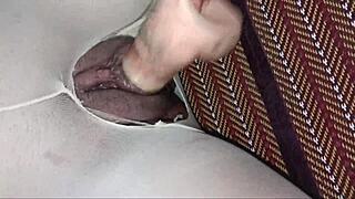 ripped her stockings open and stuffed cock in her tight pussy