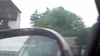 kacie flashes her nude pussy then fingers to orgasm on this car seat outside