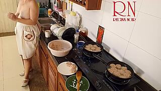 Wow, Regina Noir cooks naked as nudist housewife maid!