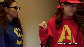 trick or treat? nah, these girlfriends got caught so now it's foursome payback time