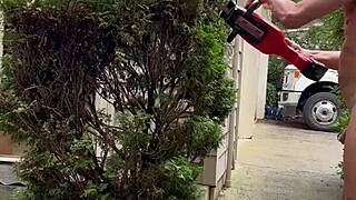 Nakedman15, flash that cock while gardening outdoors