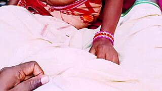 Grandpa and young Indian beauty in saree share intimate cowgirl whispers