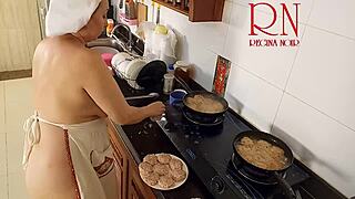 Wow, Regina Noir cooks naked as nudist housewife maid!