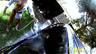 Sexy Skinny Babe Louana CARWASH BLOWJOB then Hardcore DOGGY FUCK!