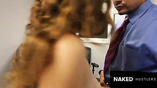 Real big tits secretary sneaks under desk to deepthroat boss cock at work