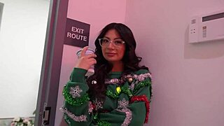 my slutty coworker cami strella sucked my cock deep at the office christmas party with heels on