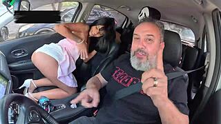 halloween car ride turns wild with pretty novinha juh jackson in costume outdoors