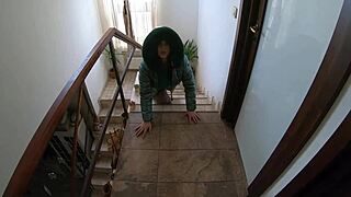 Mommy milf cums hard sucking huge cock in down jacket fetish closeup?