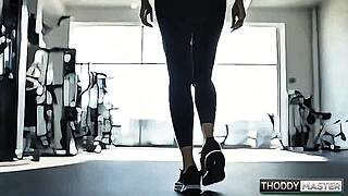 gym babe spreads wet pussy for sweaty fuck and protein creampie finish