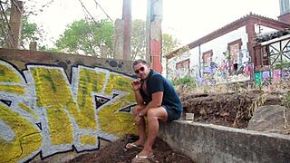 What happens when you smoke while publicly fucking and sucking that milf?