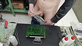 Blast! I shoot my huge cumshot all over that client's machine no fixing needed!