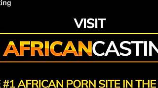 skinny ebony model rides monster cock at interracial casting