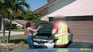 so Slay Kay bends over backyard for boyfriend's monster cock to fix her car