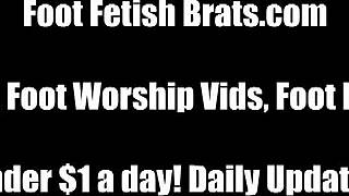 Sarah carefully tends to Sarah's feet using her mouth in a gentle pampering session