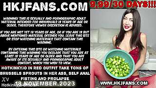 hotkinkyjo stuffs red outfit ass with brussels sprouts then fists it