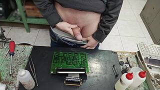 Blast! I shoot my huge cumshot all over that client's machine no fixing needed!