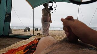 heart pounding beach stranger fuck in see-through tent