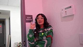 my slutty coworker cami strella sucked my cock deep at the office christmas party with heels on