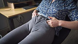 naughty colleague teases her camel toe bulging in those tight jeans up close