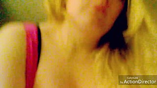 big tits blonde slut jerks and blows with pigtails lipstick dripping