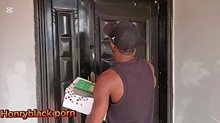 horny black bbw deepthroats delivery boy's monster cock wet and sloppy