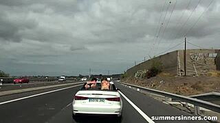 Flea market flashing leads to home group fingering and deepthroat orgy