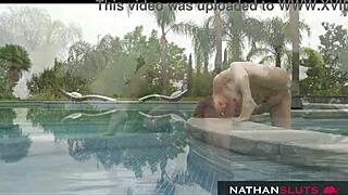 Hot Brunette Begs Fit Pool Boy to Rip Clothes and Fuck Her Tight Pussy Hard!