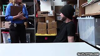 Female cop feeds suspect her wet pussy before riding his monster cock at work