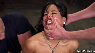 i'm bound huge tits latina slave gagging in kinky threesome!!