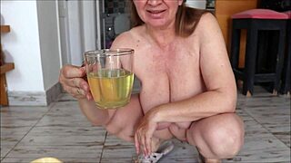 Why busty granny Mariaold pees dirty and rubs urine on tits