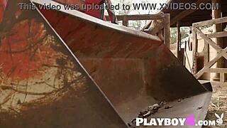 check out teya kaye's curvy big tits ass in outdoor ripping clothes striptease