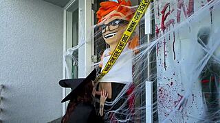 Chloe Foxxe rides huge cock broomstick for Halloween cumshot