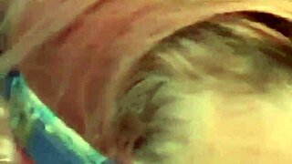 Blindfolded milf gags on monster cock face fuck