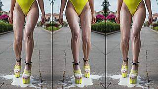 Cum blasts high heels, sexy legs and feet in public mess!!