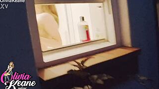 I'm spying on my curvy neighbor's big tits shower