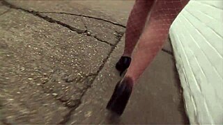 Fishnet slut sucks then gets pussy hammered hard cumshot
