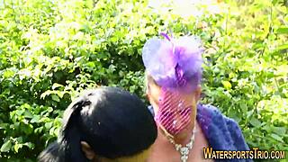 outdoor lez goldenshower with toy fingering in stockings fetish