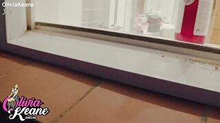 I'm spying on my curvy neighbor's big tits shower