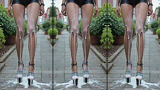 Cum blasts high heels, sexy legs and feet in public mess!!