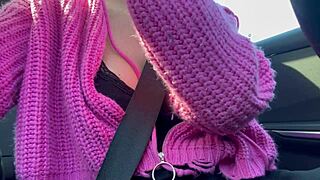 italian milf artemisia love flashes her huge juicy tits nipples while driving horny outdoor!